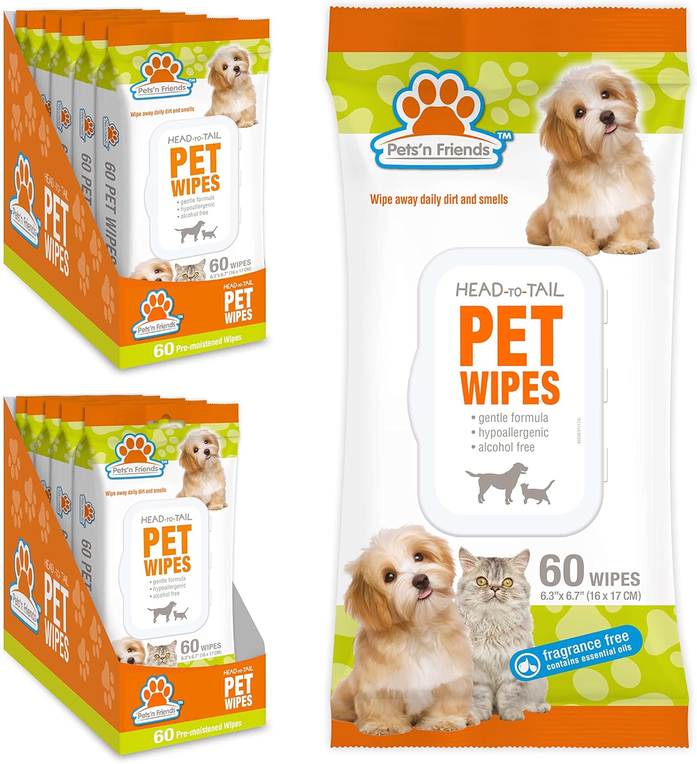 Pets'n Friends Pet Grooming Wipes for Dogs & Cats Deodorizing Dog