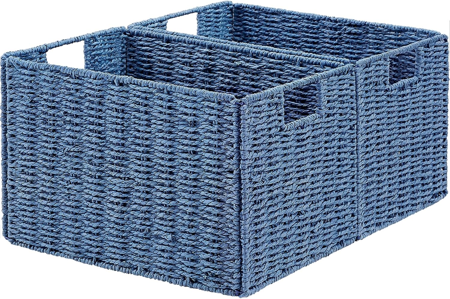 Vagusicc Wicker Storage Basket, Set of 2 Hand-Woven Paper Rope Wicker Basket, Small Storage Baskets for Organizing Toilet Paper Basket, Foldable Large Cube Storage Organizer Bins for Shelves (Blue) Blue 17.2"D x 12"W x 10.3"H