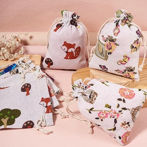 Miniatura 3 de KISSITTY 36 bolsas con cordón, bolsas de embalaje de regalo, diseño de flores, bolsas de almacenamiento de tela impresas de 5.5 x 3.9 pulgadas para