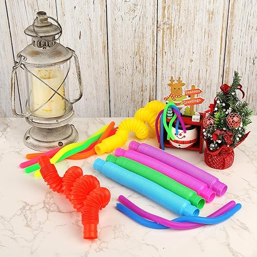 Miniatura 9 de LovesTown Juguetes sensoriales de tubos para reventar, 18 tubos sensoriales para reventar, juguetes elásticos para niños, juguetes educativos de