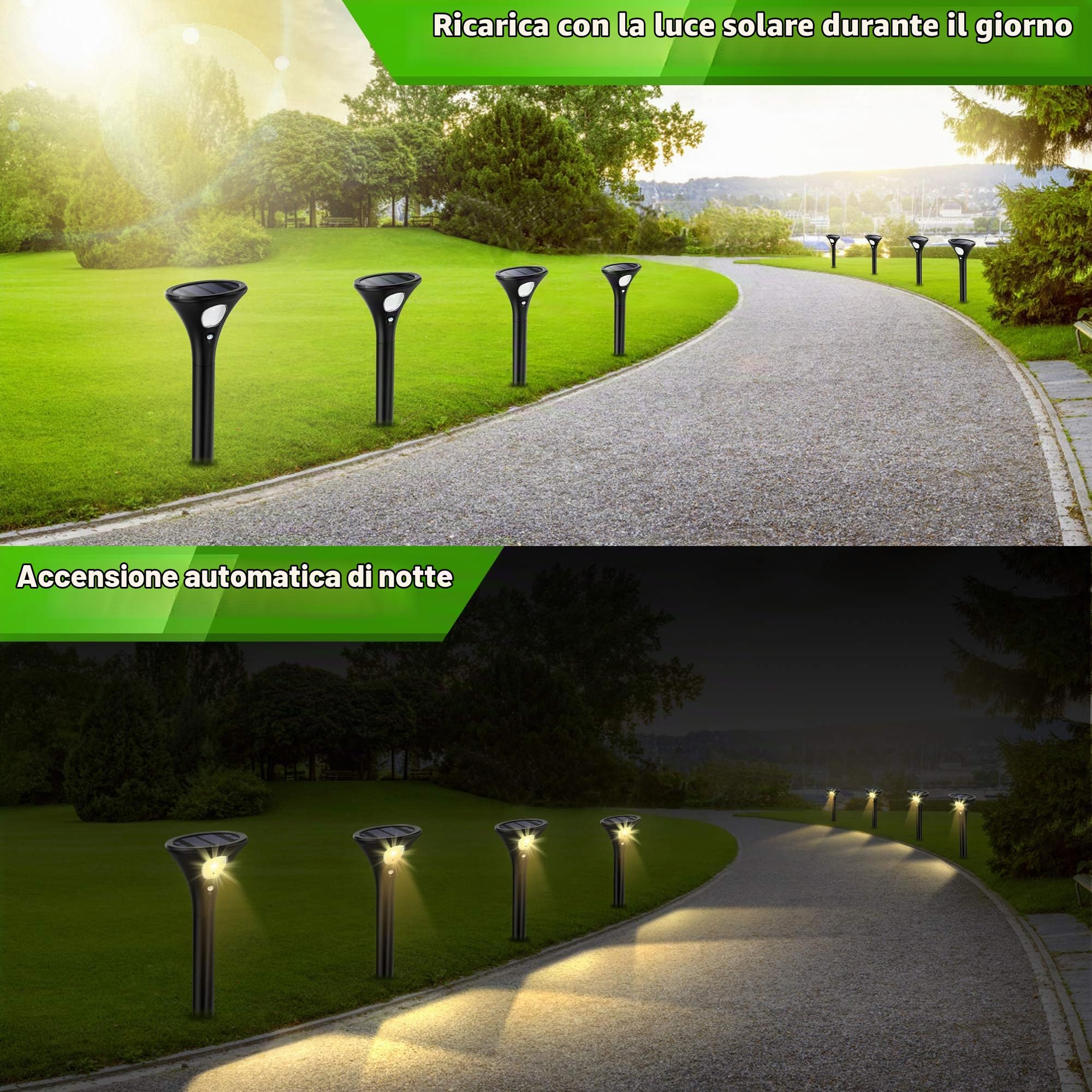 Luci Solari da Esterno Impermeabili Con Sensore di Movimento, Faretti Solari 2 Modalità di Luminosità, Fino a 120 Ore, Lampade Solari da Giardino per Piscina, Cortile, Vialetto