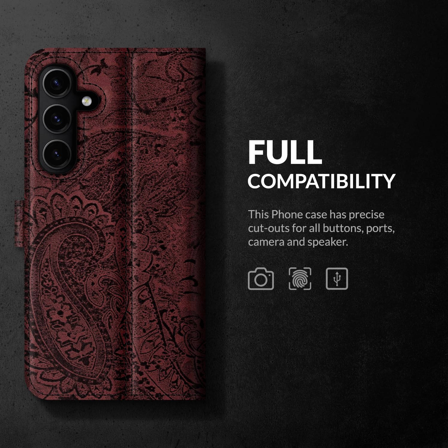 SURAZO Etui na telefon komórkowy Samsung Galaxy M34, skórzane etui ochronne z klapką z prawdziwej skóry [magnes, przegródka na karty, ochrona RFID, kwiatowy wzór] etui z klapką, skórzane etui