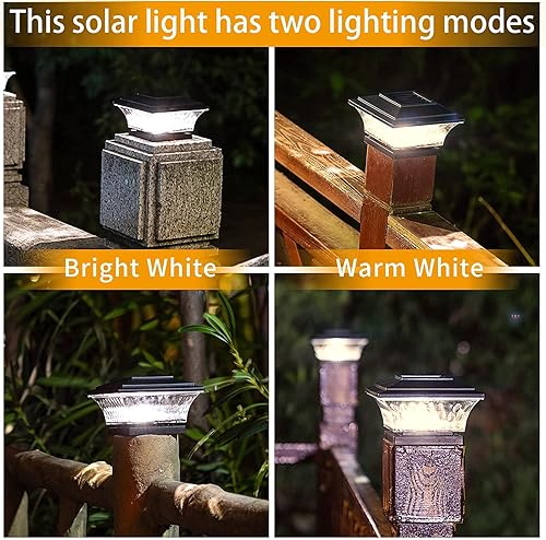 Miniatura 14 de HUYIENO Luces solares para postes de iluminación LED para exteriores, cubierta de valla, dos modos de luz, blanco cálido/blanco brillante, adecuado