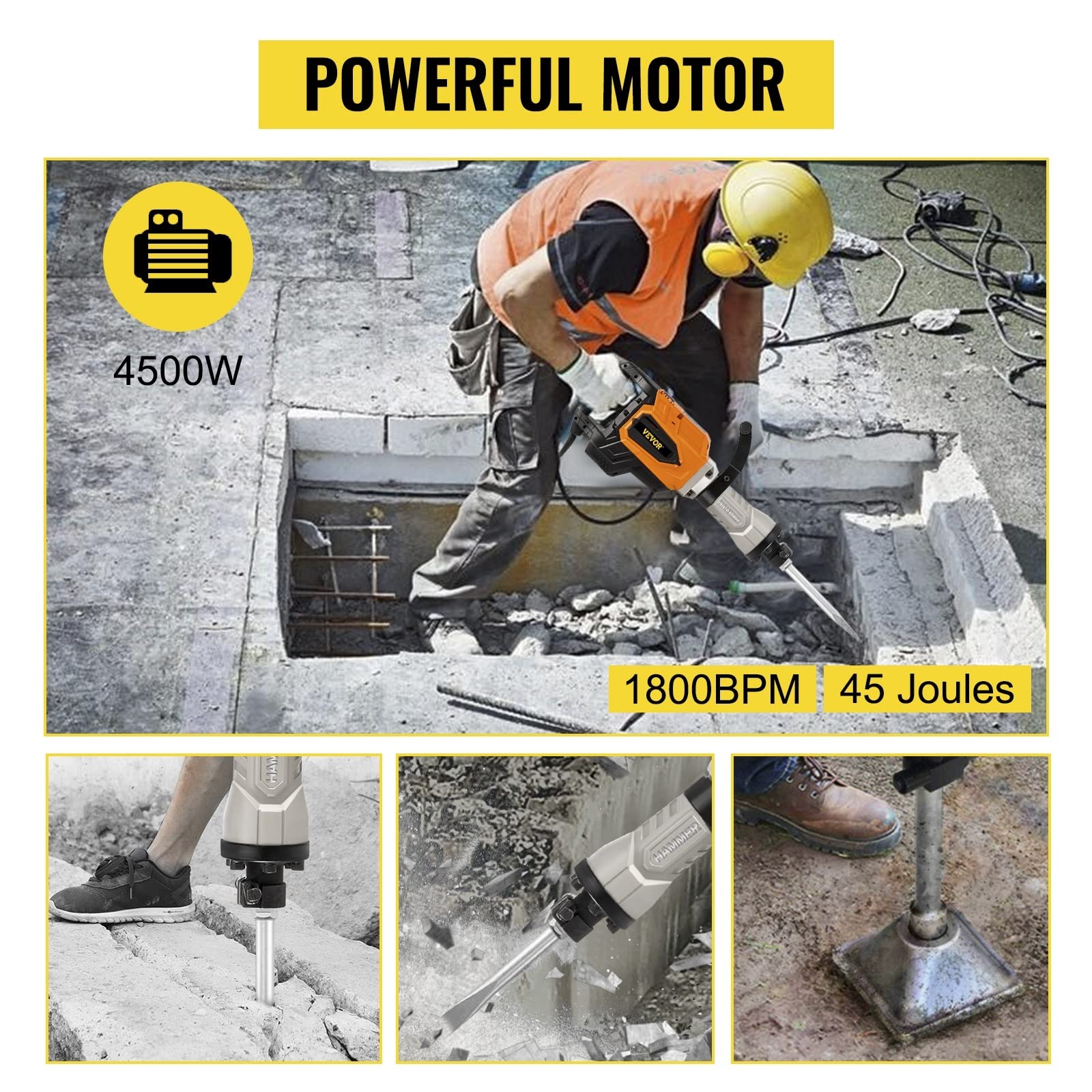 Demolition Jack 4500W wielofunkcyjny młot udarowo-obrotowy z pudełkiem do betonu przełomowy młot elektryczny narzędzie wiertarka udarowa(3 Chisels)