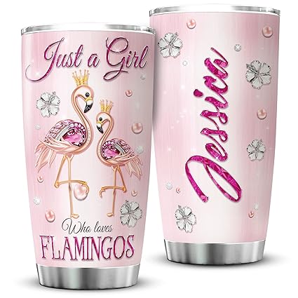 ZOXIX Flamingo Tumbler Custom Name Cup 20oz Jewelry Style Just A Girl Who Loves Flamingos Stainless Steel Mug Cute Animal Flamingo Gifts For Girls Birthday Present For Her