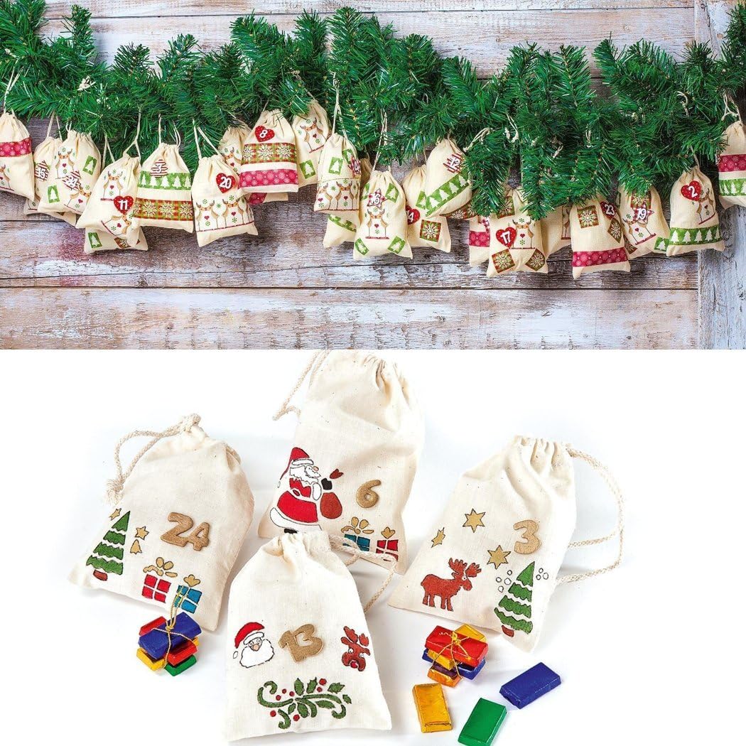 Amoyie Plain Canvas Bag for Painting (4 Pieces Set) Reusable Drawstring Bag Nursery Organisers Bag for Toys Baby Diaper Party Gift School - Image 3