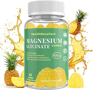 Magnesium Glycinate Gummies 400mg with Ashwagandha, CoQ10, Zinc & Vitamin C - Suitable for Adults & Kids 4+ - Sugar Free Vegan Gummies for Sleep, Relaxation & Stress Relief-Pineapple Flavor, 60 Count