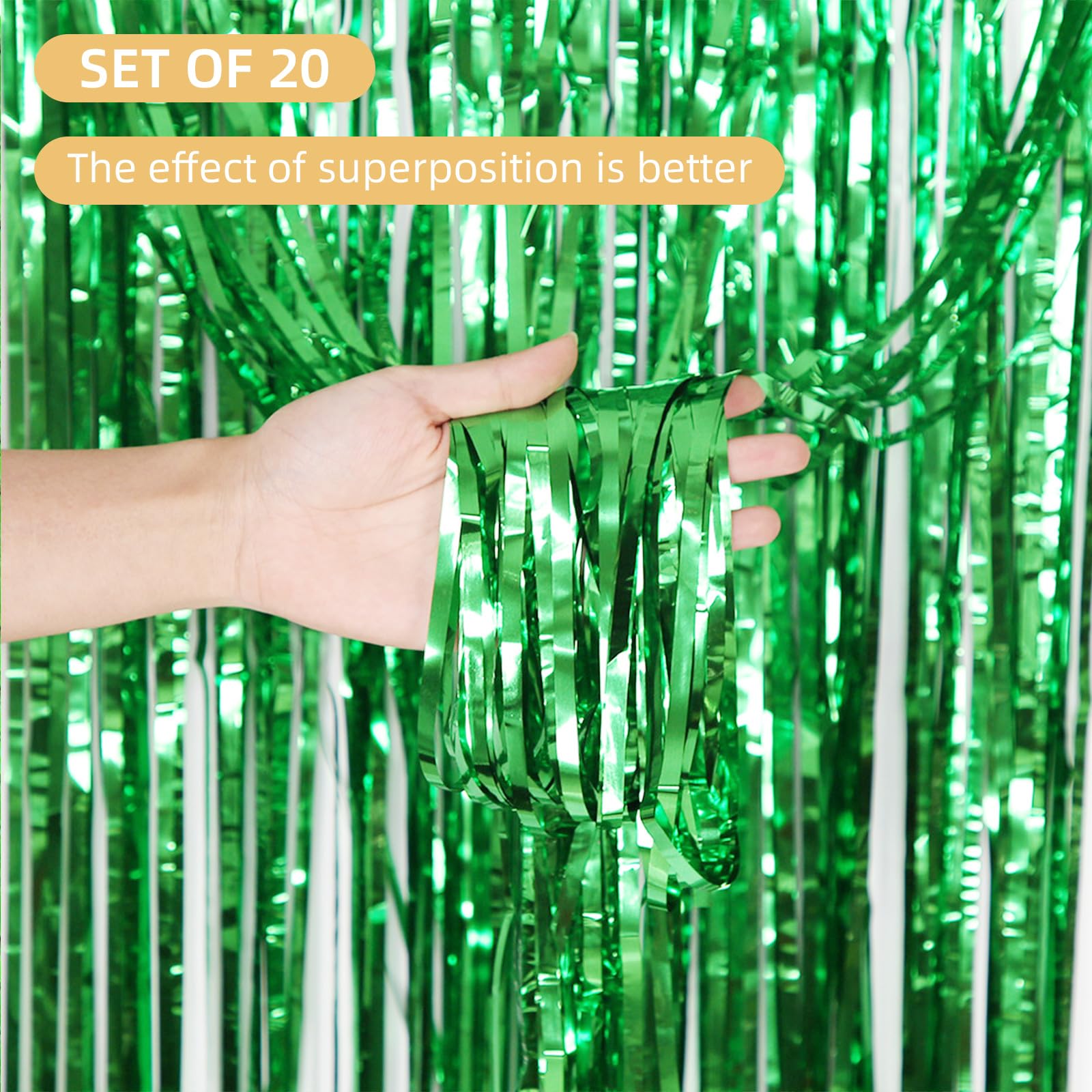 Lot de 20 rideaux à franges en feuille d'aluminium métallique pour décoration de fête d'anniversaire, de fête, de mariage, de Noël (vert) 1 x 2,5 m