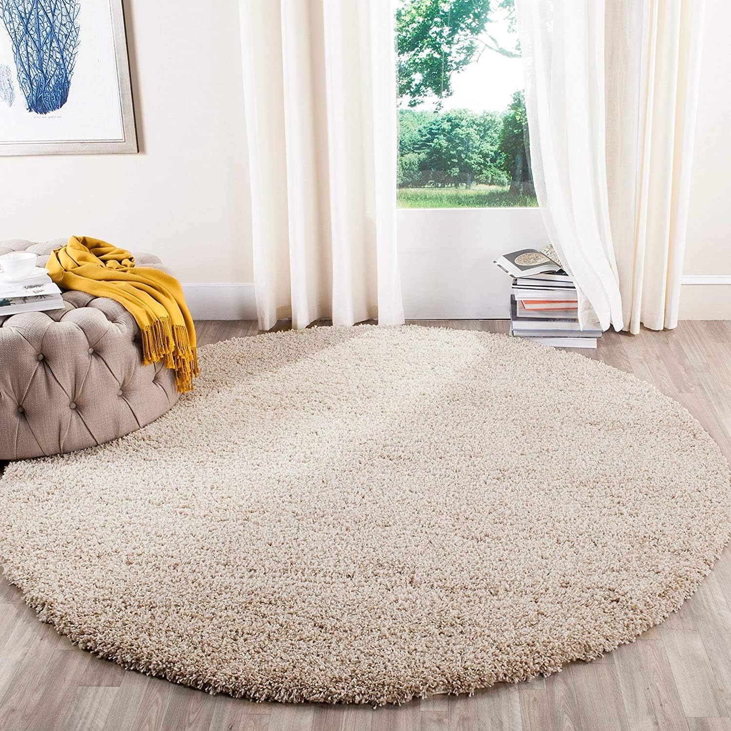 The First Home Decor 2x2 feet Round Carpet Polycotton for Living Room, Bedroom, Kids Room - Beige Carpet-picture-37