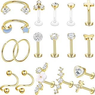 18Pcs 16G Cartilage Earrings for Women Tragus Hoop Earrings Piercing Set Dainty Earrings Stud Rook Conch Piercing Helix Earrings Set Silver Gold Tragus Helix Piercing Jewellery