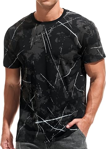 USALL Men's Summer Printed T-Shirt Cotton Men's Short Sleeve T-Shirt Men