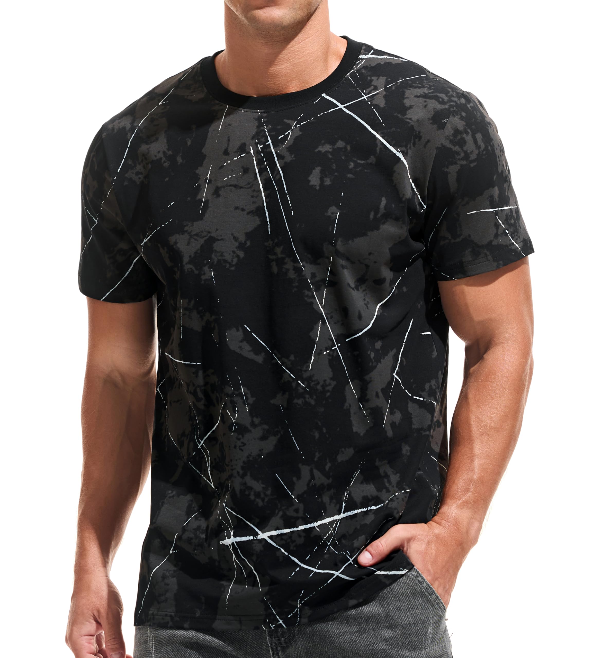 USALL Herren Sommer DruckT-Shirt 95% Baumwolle Casual Atmungsaktives Männer T-Shirt Kurzarm
