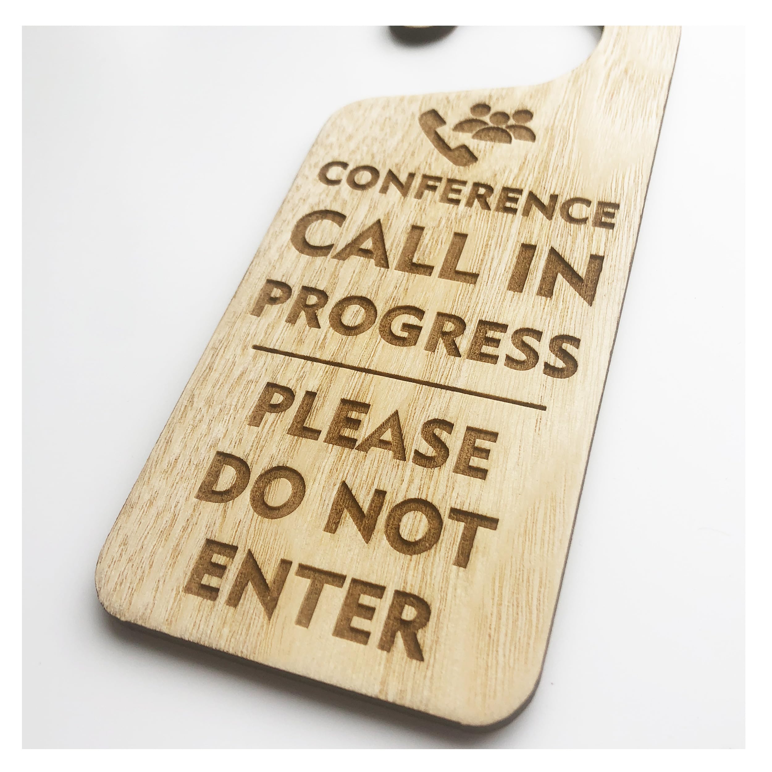 Conference Call In Progress Please Do Not Enter Disturb Office Door Wooden Hanging Sign Meeting Notice, Plywood - Image 3