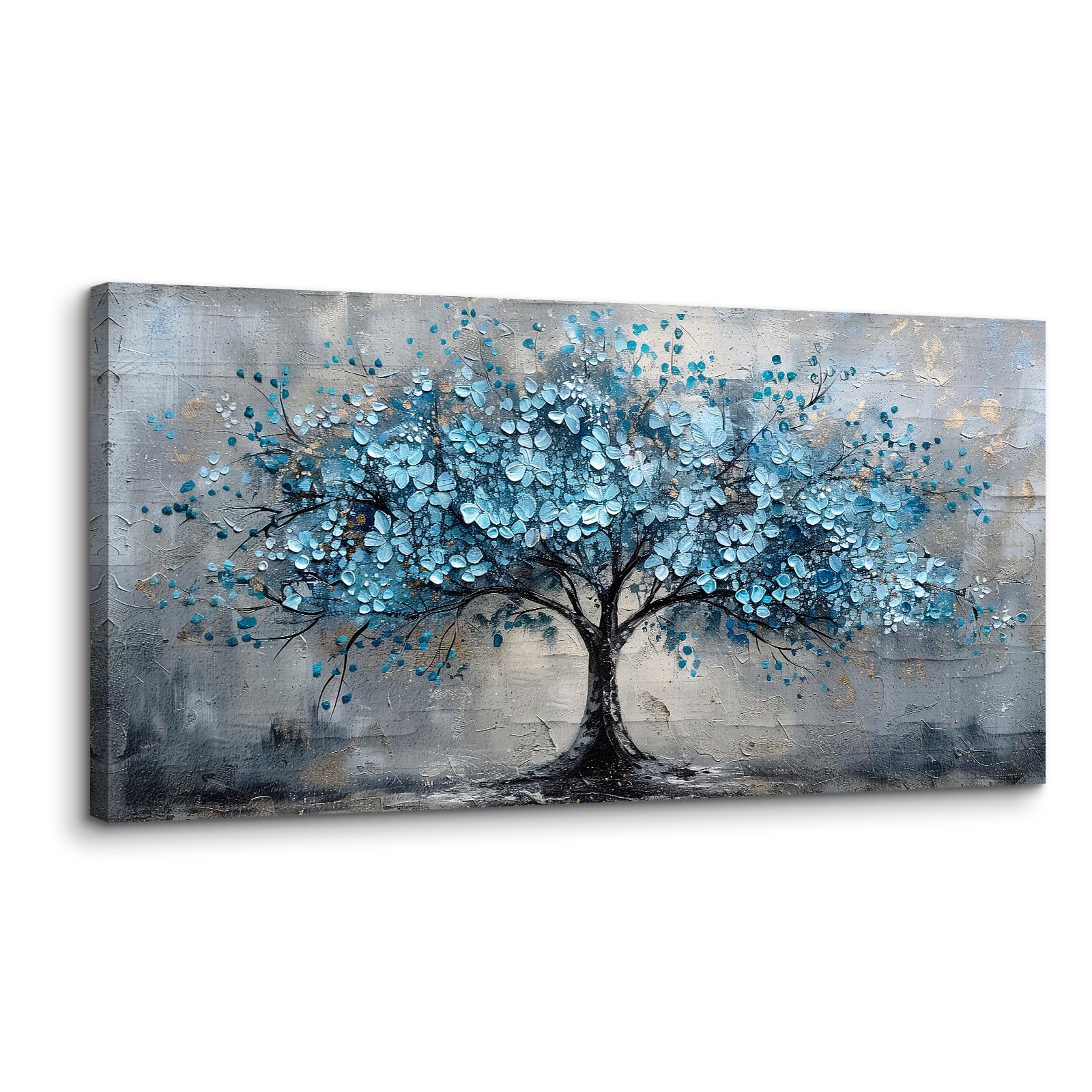 MHARTK66 Cuadros Decoracion Salon Modernos, 50x100 cm Grandes Laminas Decorativas Pared Dormitorios, Lienzos Decorativos Pared Árbol de Flores Azules, Abstracto Wall Art Comedor Pasillo Baño