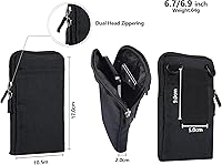 Vista 2 de Bolsa de clip para cinturón para teléfono celular, color negro, funda de hombro para teléfono celular, cremallera vertical de nailon, bolsa cruzada