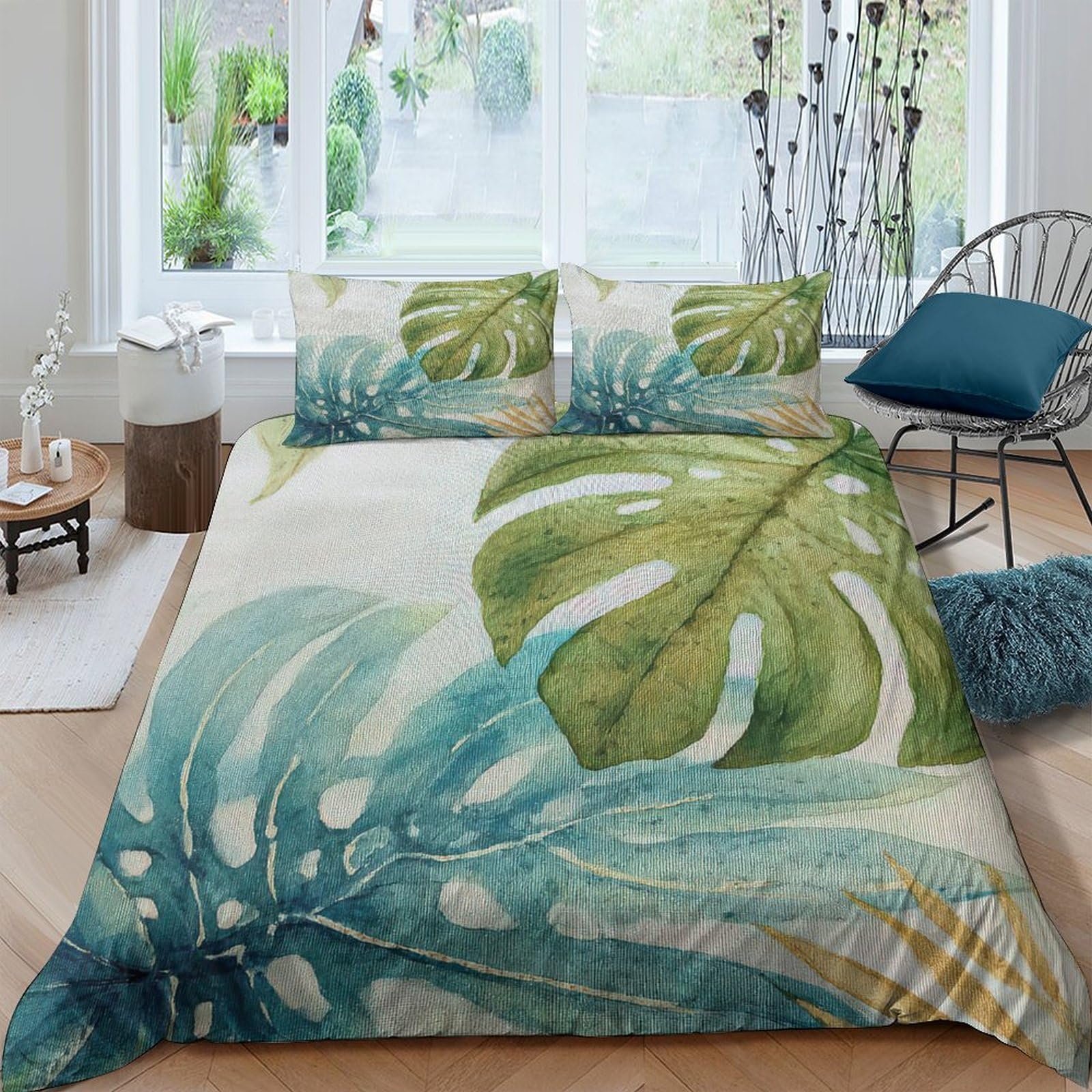 Ctjqhvkz Style-3 3D Printed Tropical Leaf Fitted Sheet Microfiber Green Botanical Mattress Cover Anti-Slip Machine Washable Bedroom Decor For Home Guest Room Single（135X200cm）