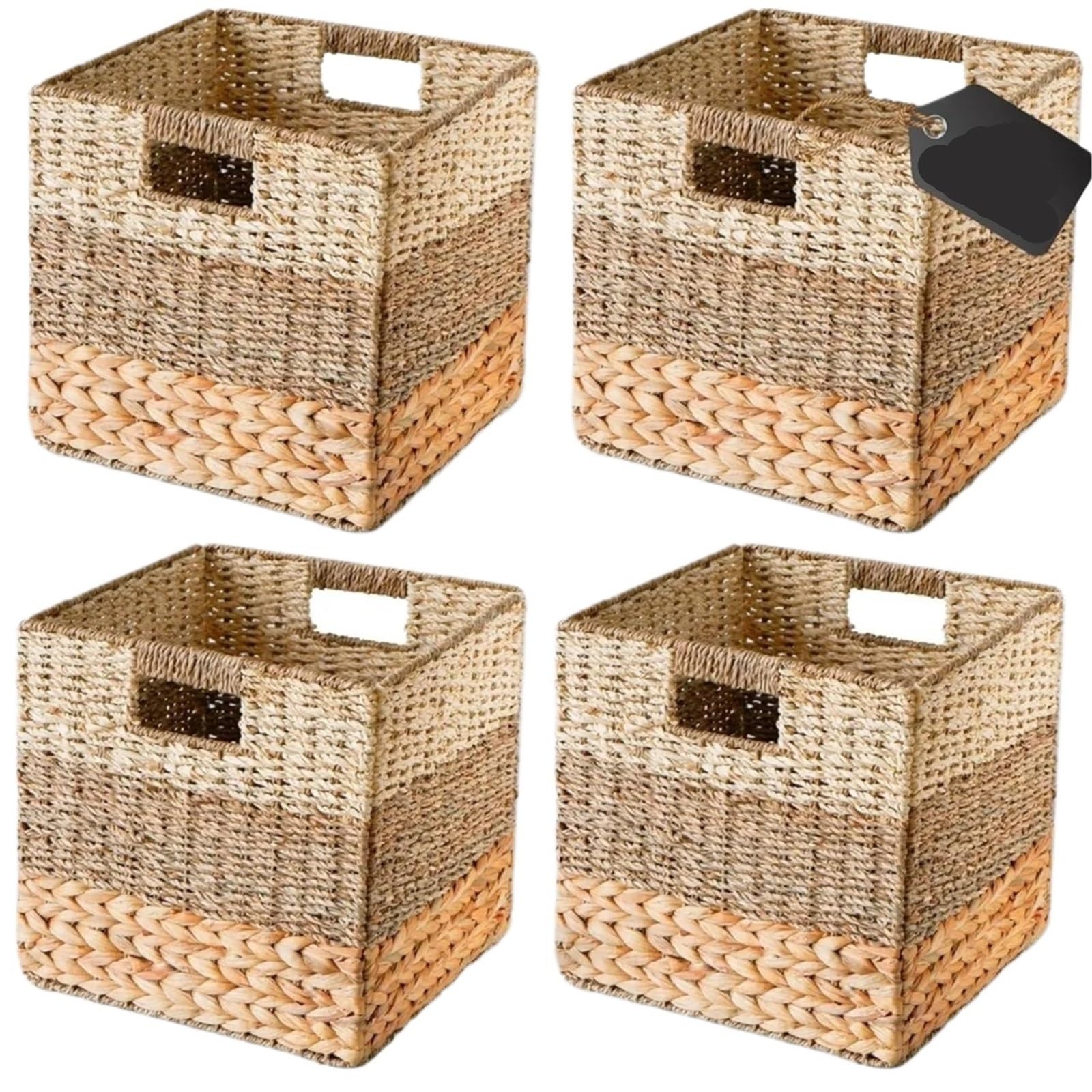 Storage Cube Bins, Wicker Storages Basket For Shelf, Natural Foldable Bin, Set Of 4 Baskets For Storage