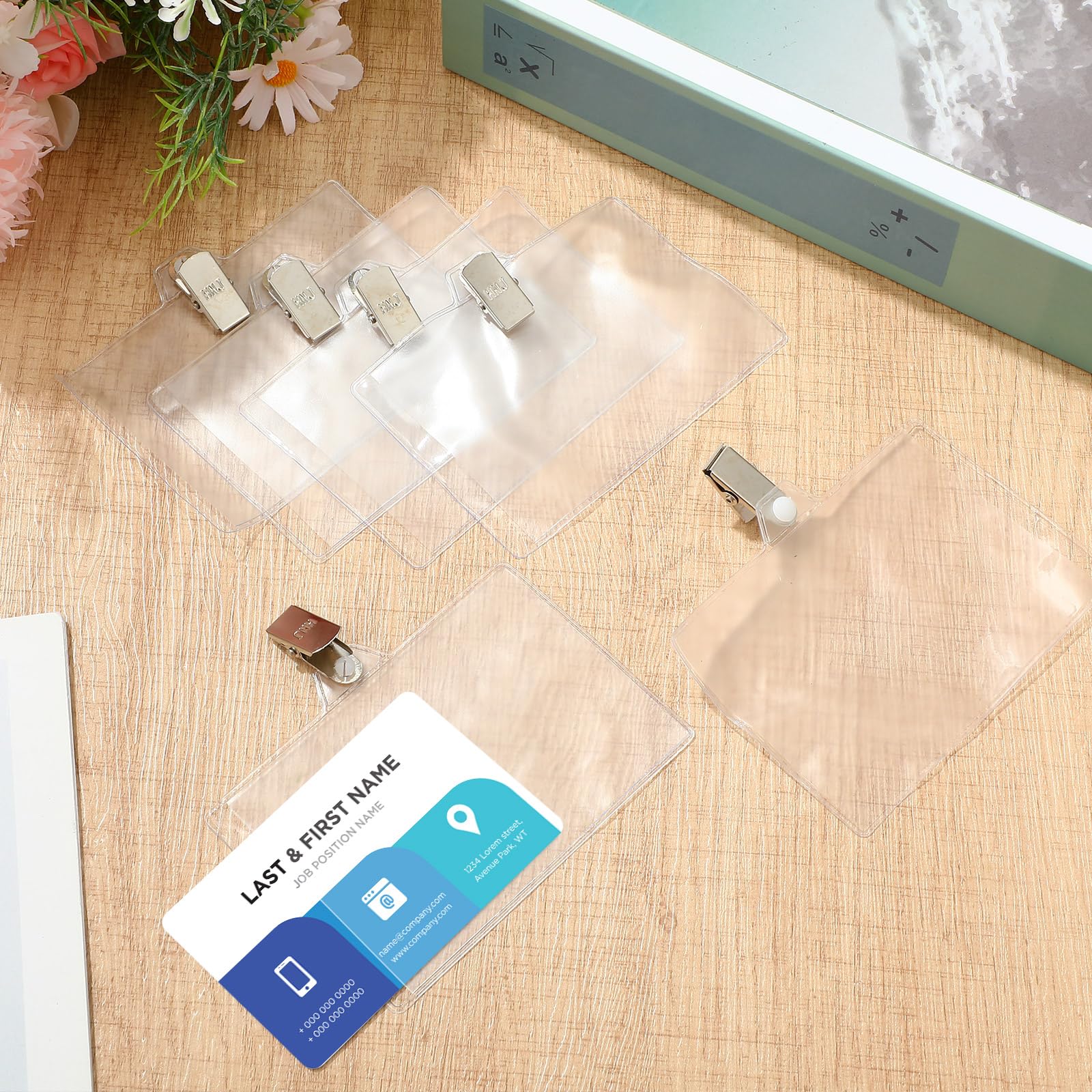 Zonon Lot de 150 porte-badges avec clip transparent sur étiquette nominative étanche en PVC transparent avec fermeture éclair refermable en métal pour enseignants, étudiants, travailleurs (clips
