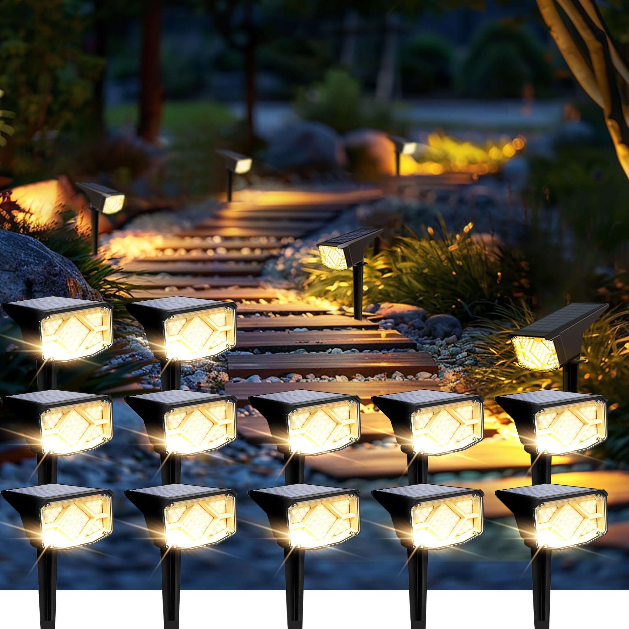 SOLPEX Solar Spot Lights Outdoor Waterproof 12 Pack Warm White | Solar Landscape Spotlights Outdoor, Compact Design Spot Lights, Flood Lights for Garden Yard Pathway House Tree Outside