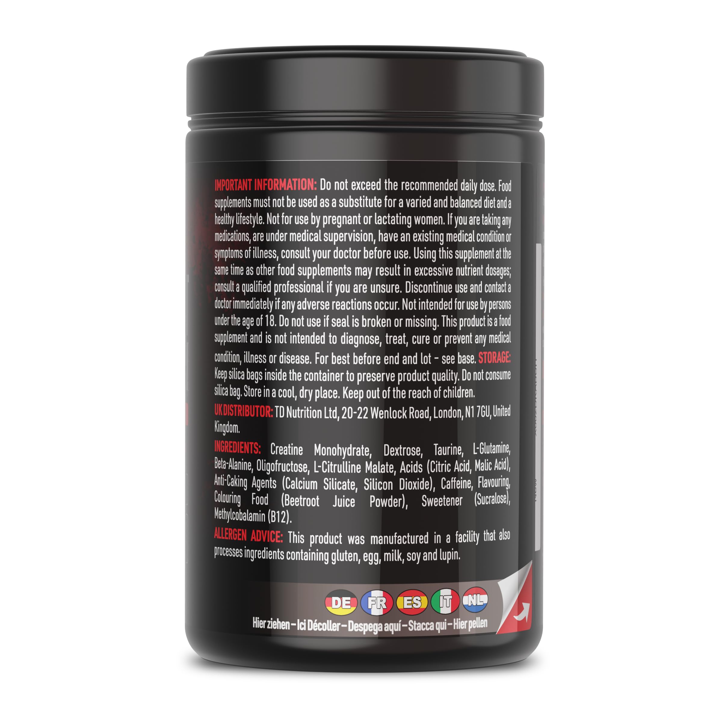 Pre Workout Demon - Pré-Entraînement Créatine (Fruits Rouges, 720g) | Booster pré-entraînement en poudre avec 160mg de caféine par dose, créatine, bêta-alanine, citrulline, glutamine et taurine
