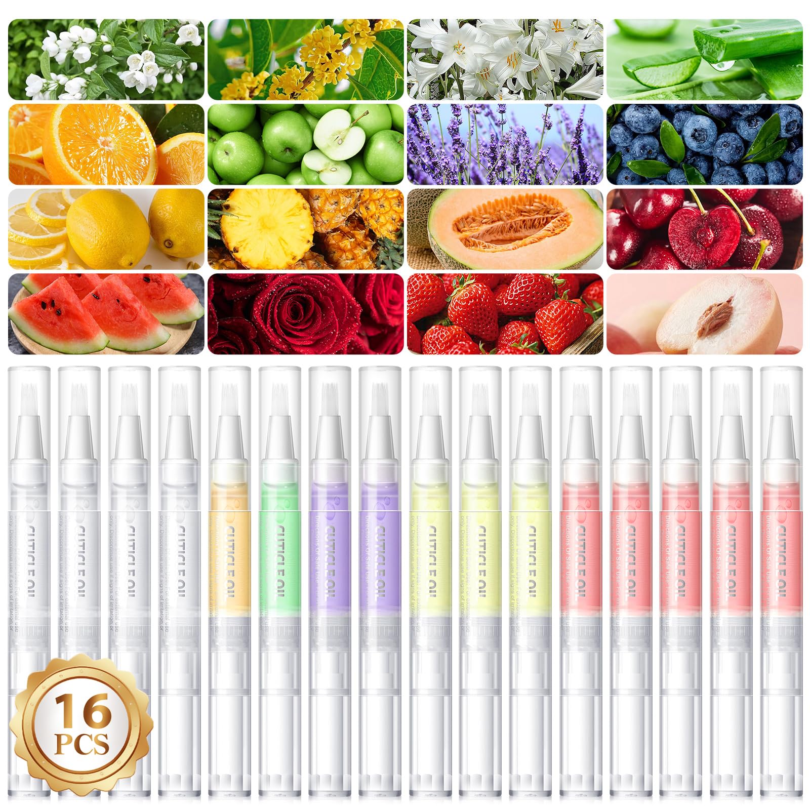 COSCELIA Natural Cuticle Oil Pen 16PC with Vitamin E by Moisturizing | Cuticle Oil Pen 16 Scents for Various,Hydrates and Conditions Dry Nails,Nourishing & Reparing,Healthy-Looking Nails