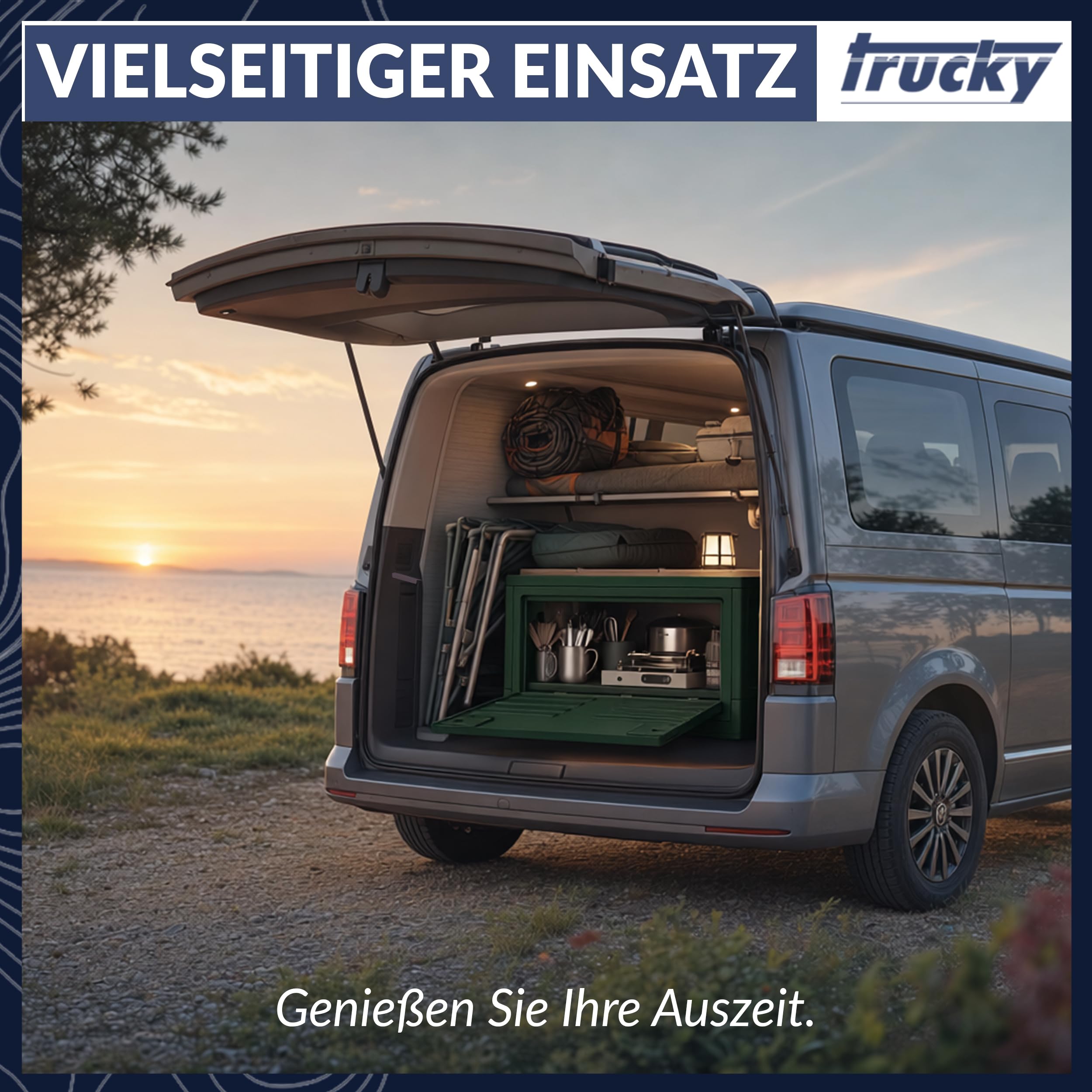 Trucky Caja de almacenamiento con tapa, juego de 4 unidades, 35 L, 48 x 30 x 24 cm, para camping, plegable, con tapa, color verde
