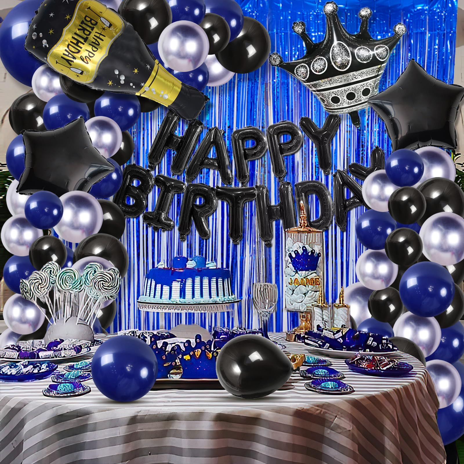 Birthday Balloons & Banner Set – 69 PCS Blue, Black, Silver Decorations For Adults & Teens