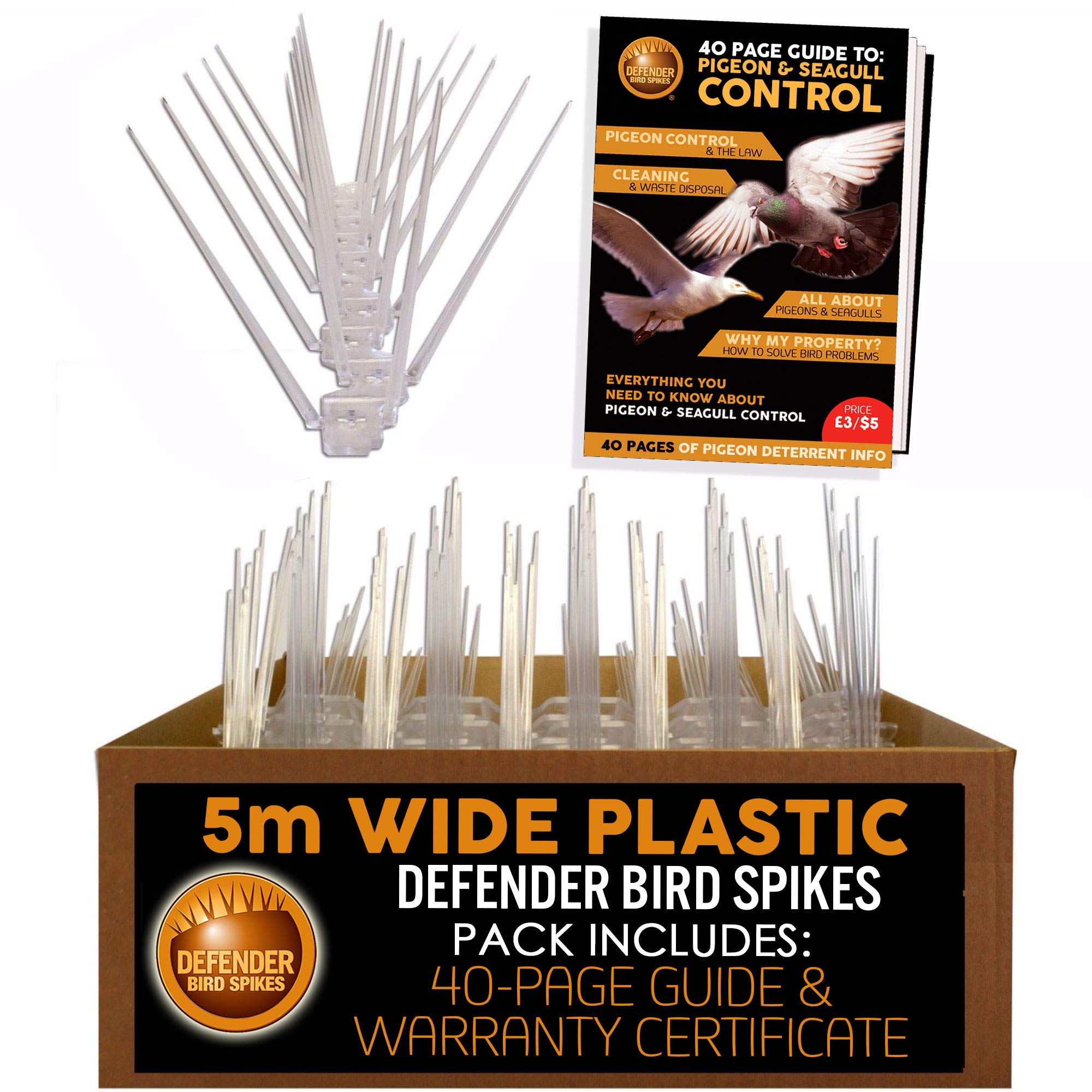Defender Bird SpikesWide Plastic Pigeon Deterrent | Pigeon Information Guide | 5 Metre Pack