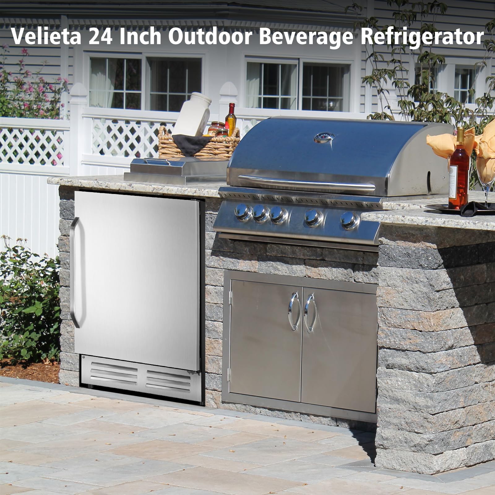 24 Inch Outdoor Beverage Refrigerator Cooler,Stainless Steel Wide Refrigerator for 210 Cans,Fit Perfectly for 24" Space Built-in Counter or Freestanding with powerful and quiet cooling system