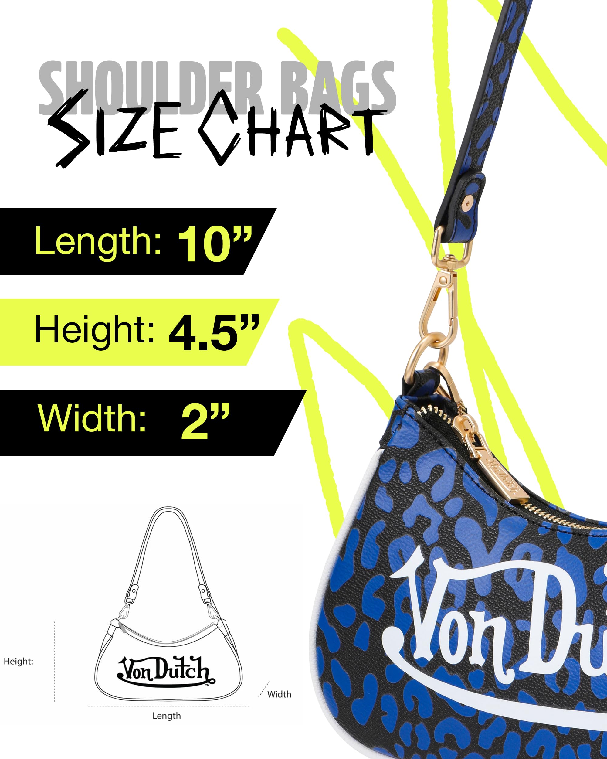 Von Dutch Small Shoulder Bag for Women, Vegan Leather Y2K Purse with Chain Strap & Zip Closure (Cheetah, Grey)