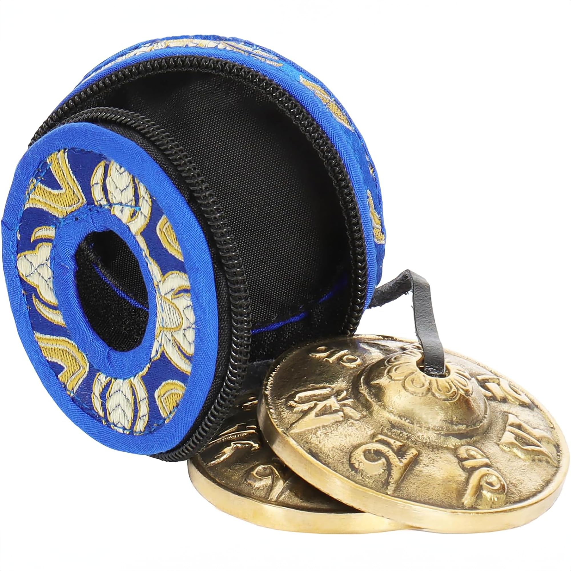 Ohm Store Tibetan Mantra Tingsha Bells with Blue Case- Handcrafted Meditation Accessory for Mindfulness, Yoga, and Sound Healing