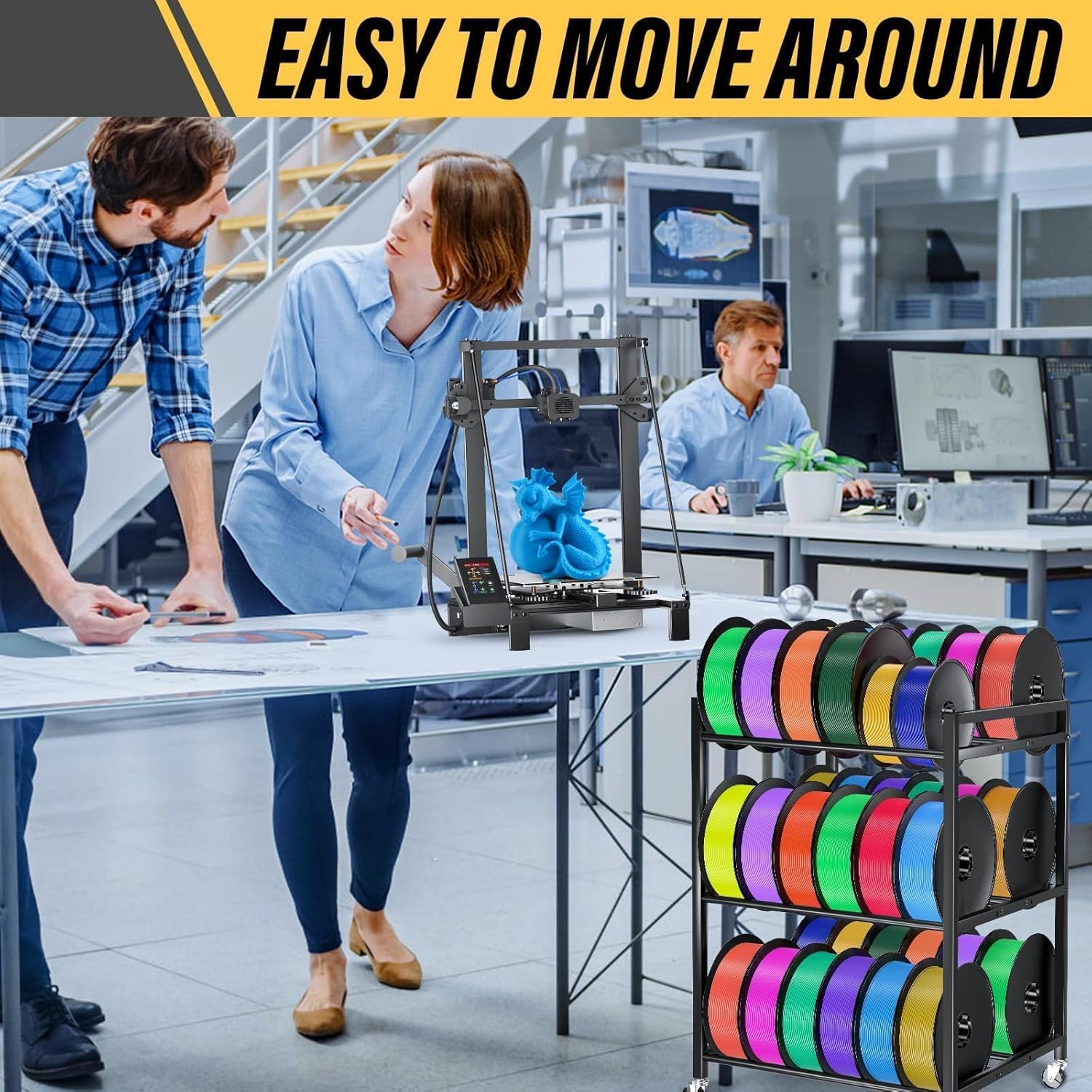 3D Printer Filament Storage Rack,Rolling Filament Spool Holders with Wheels,3-Tier Heavy Duty 3D Filament Storage Rack for PLA/ABS/TPU/Nylon,Filaments Organzied for Home,Office Workshop,Studio