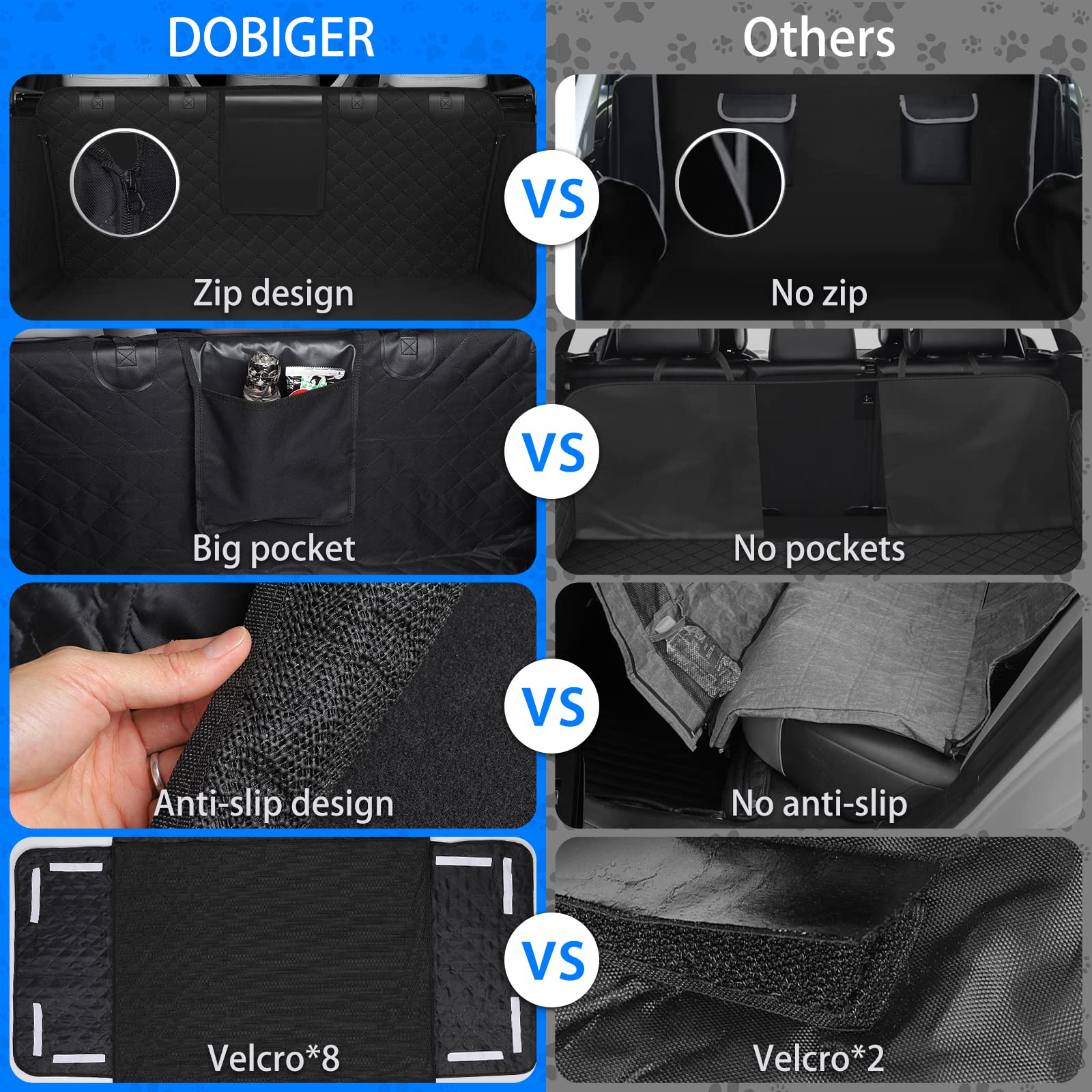 DOBIGER Telo Auto per Cani 185x105 cm, Protezione 360° Impermeabile e Antiscivolo, Tappetino Bagagliaio Universale Lavabile per SUV e Station Wagon, Resistente ai Graffi