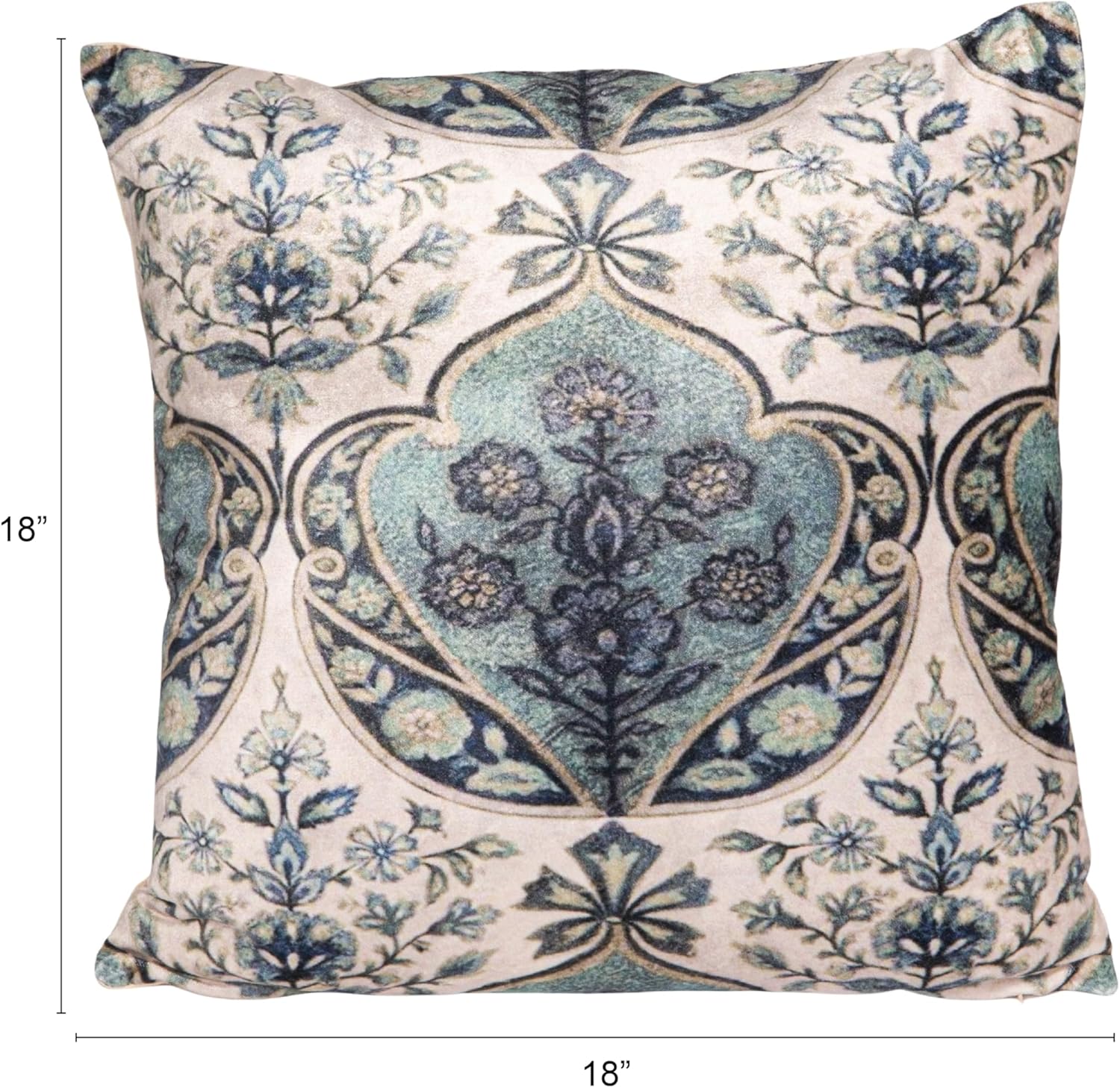 Creative Co-Op Cotton Blend Velvet Printed Pillow with Floral Pattern, Color, Cream and Blue - Image 2
