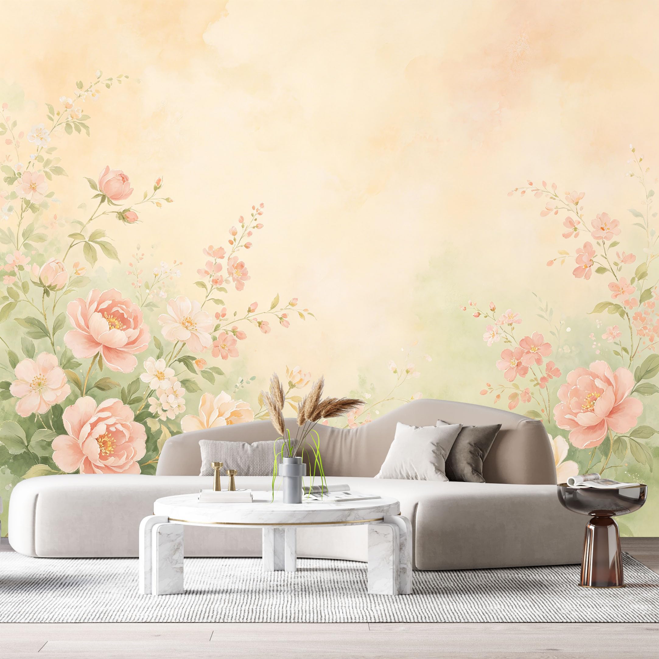 Custom Size Wall Murals Botanical Watercolor Peony Floral Garden Pastel Bloom SelfAdhesive Wall Fabric Removable Large Wallpaper for Photo Living Room