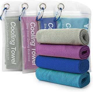 YESLIFE 4 Pack Cooling Towel 40"x12", Gym Towels for Men and Women, Soft Breathable Workout Towels for Yoga, Running, Sport, & More (Grey, Dark Blue, Purple, Blue)