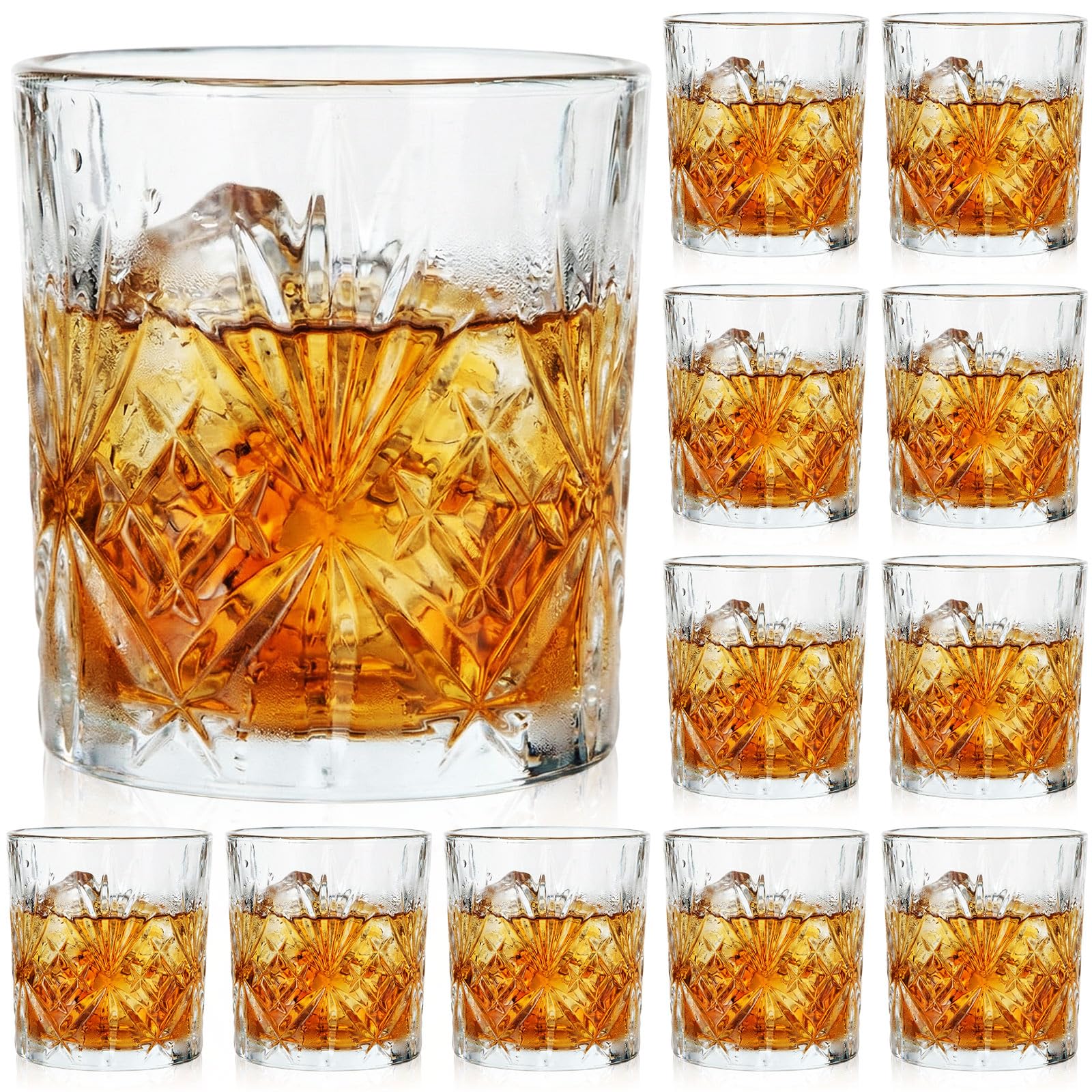 12 Pcs Old Fashioned Whiskey Glasses 8 oz Elegant Crystal Whiskey Glasses Bourbon Cocktail Rocks Glass for Bourbon