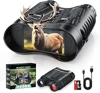 LYSMOSKI Binóculos de visão noturna digital, 8X 4K Ultra HD, tela de 3 polegadas, cartão de 32 GB, bateria de 2600 mAh