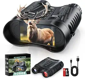 LYSMOSKI Binóculos de visão noturna digital, 8X 4K Ultra HD, tela de 3 polegadas, cartão de 32 GB, bateria de 2600 mAh