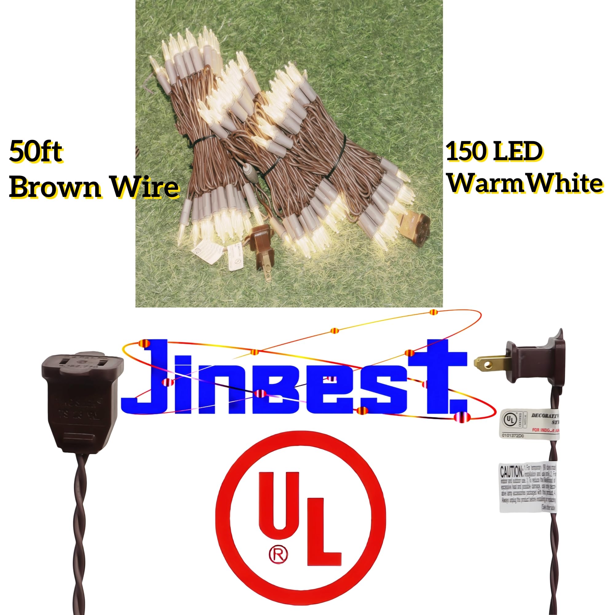 150 LED Warm White Christmas Lights - 50ft Brown Wire String Lights For Indoor & Outdoor Decor