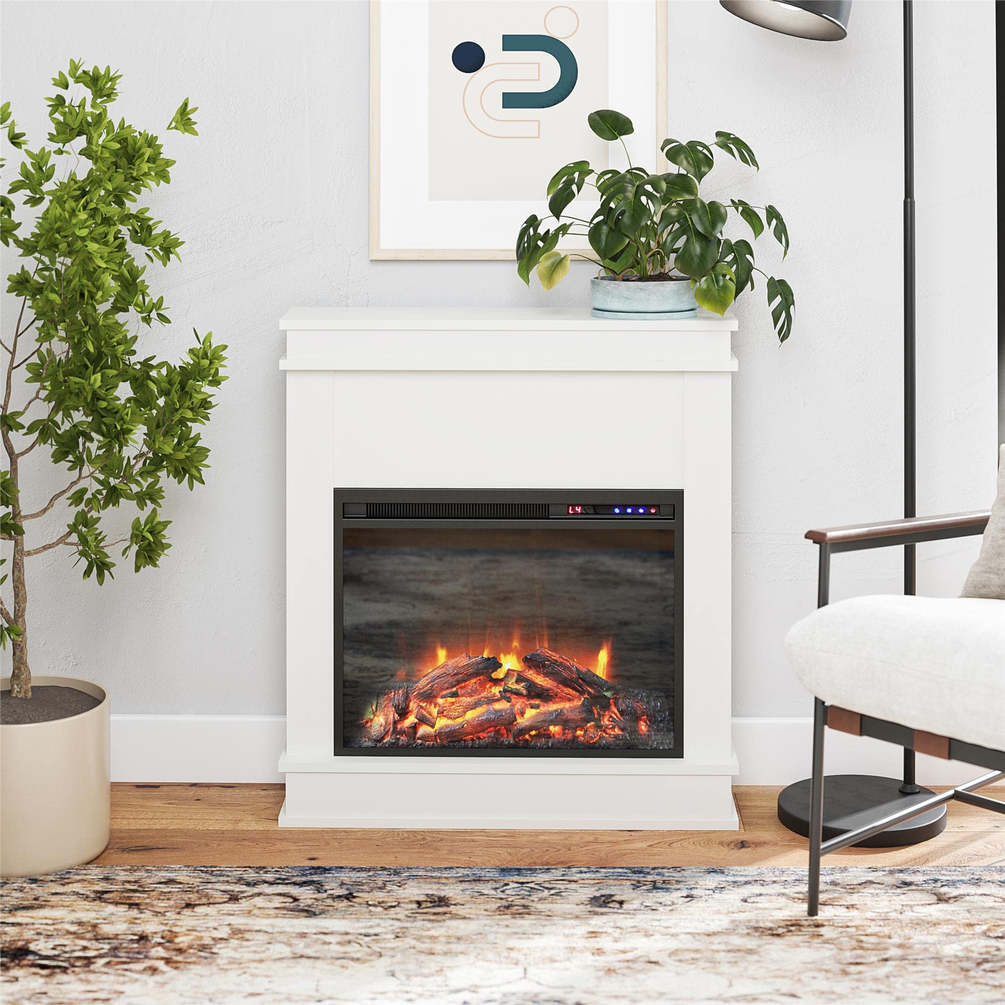 Ameriwood Home Mateo Fireplace with Mantel, White