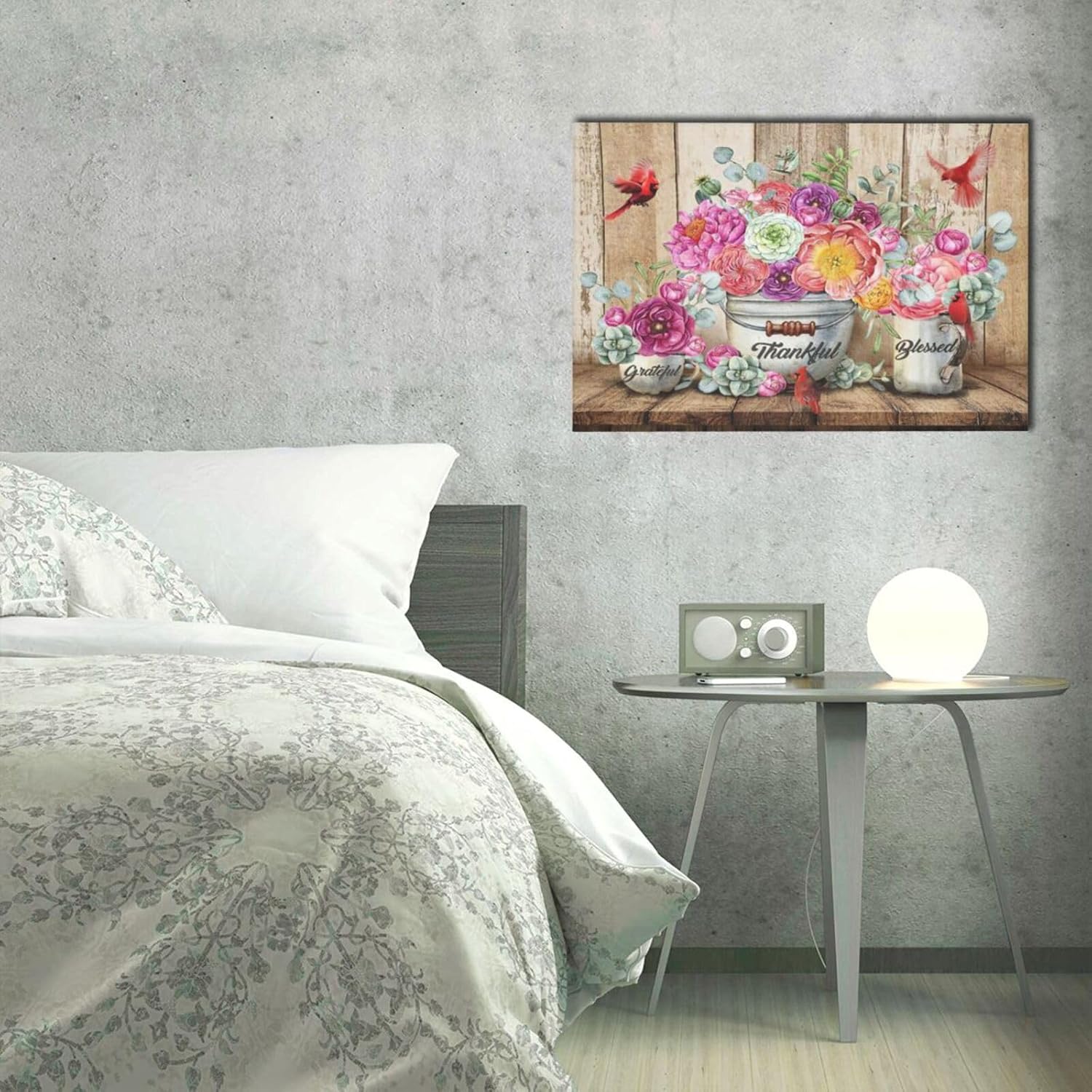 Vintage Flowers Canvas Wall Art Inspirational Pictures Wall Decor Farmhouse Flowers Blossom Artwork Painting Cardinal Modern Framed Poster Print for Home Living room Bedroom Bathroom Office 16"x24"