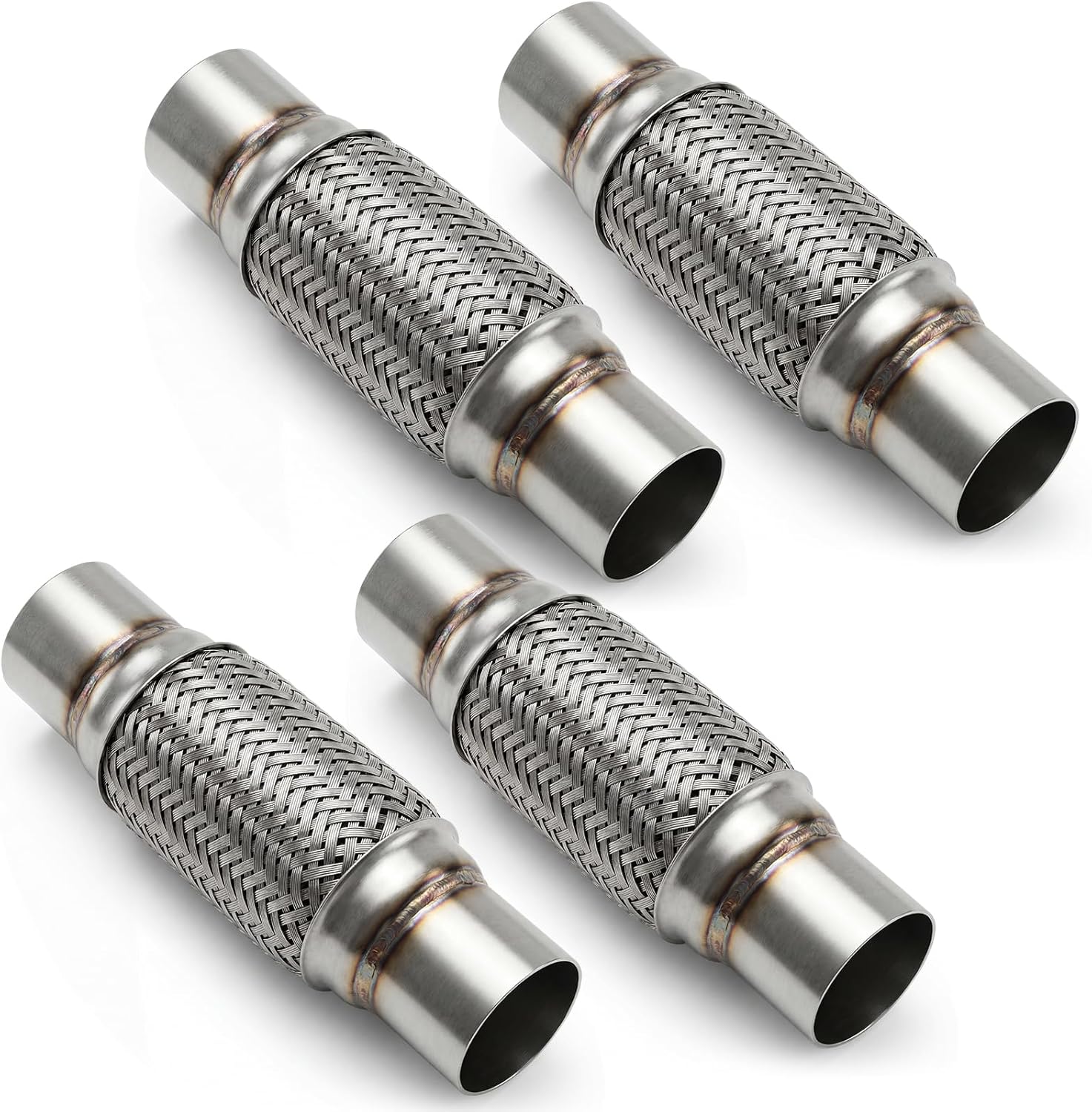 4 Pack 2.25 x 6 Inches Stainless Steel Heavy Duty Flex Pipe, Double Braid Tube, Overall Length 10 Inches