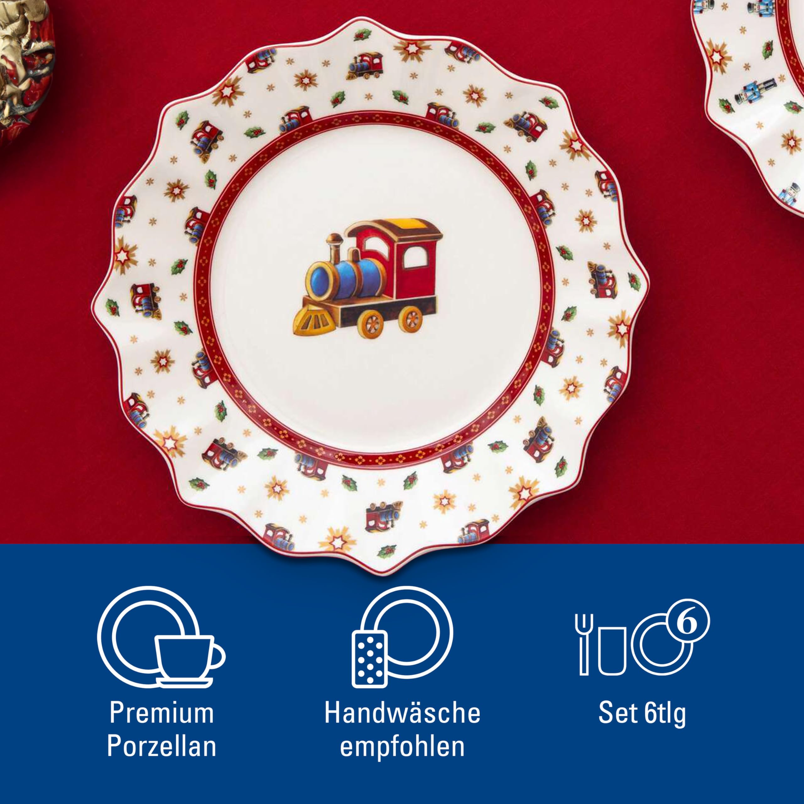 Villeroy & Boch - Toy's Delight Frühstücks-Set für 2 Lokomotive 6 teilig Bunt, Weihnachten, Geschirr Set mit Frühstückstellern, Tassen und Schüsseln, Weihnachtsgeschirr, Premium Porzellan