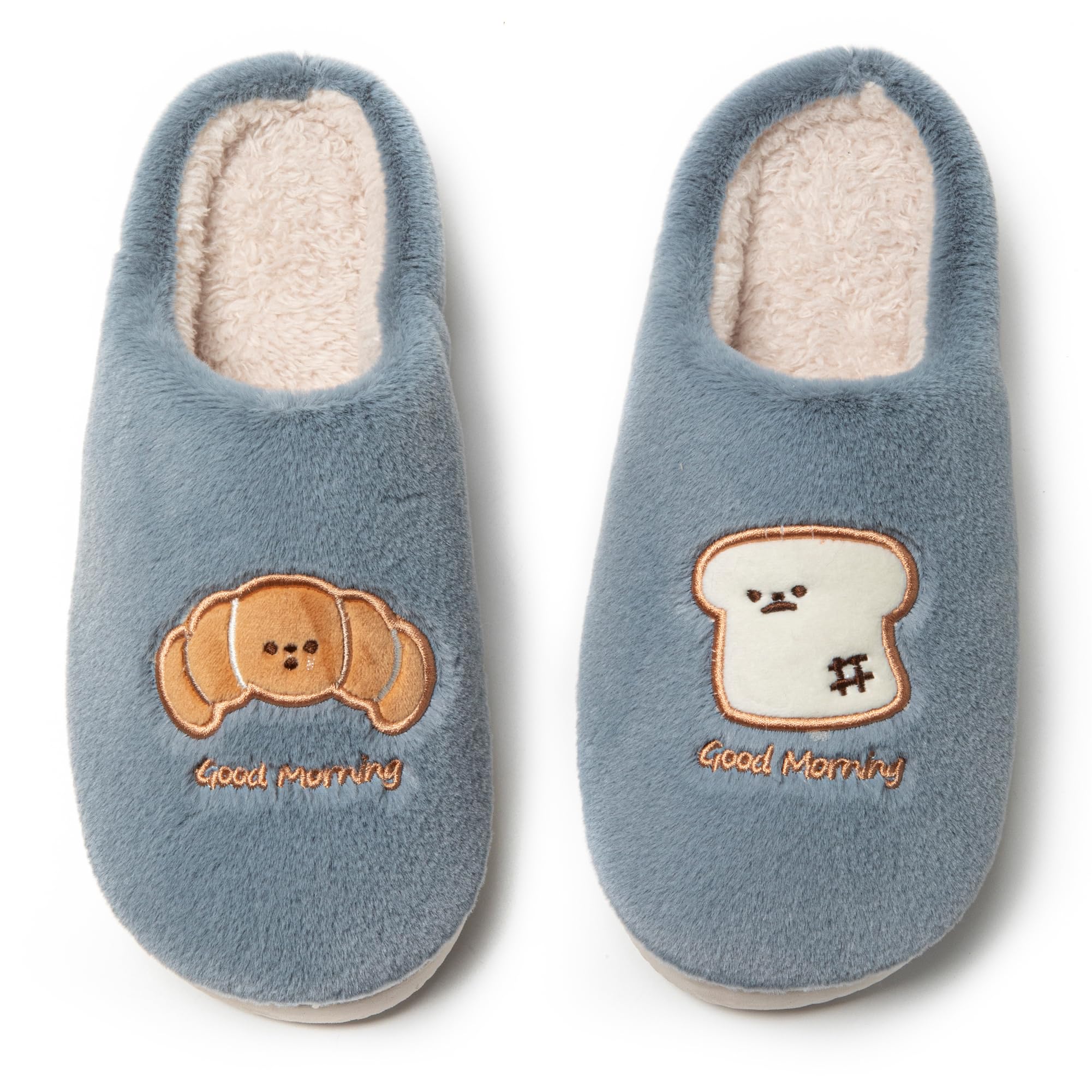 JOMIX Pantofole Donna Invernali con Ricamo Pane e Brioche Ciabatte Pelose Calde da Casa Morbide in Tessuto Suola Antiscivolo TPR