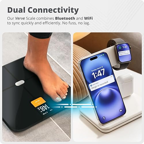 Miniatura 3 de Greater Goods Verve - Báscula digital inteligente de baño, Bluetooth y WiFi habilitada con AccuCheck y SwiftSync, 10 perfiles de usuario con