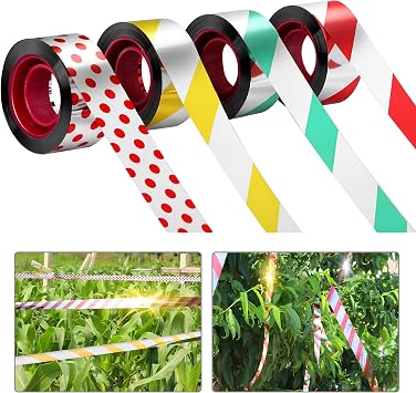 Sfcddtlg 4 Rolls Bird Scare Tapes- 656 Ft Bird Reflective Scare Tape Ribbon- Double Sided Spiral Repellent Reflective Tape for Drive Birds and Animal Away from House Garden Patio Lawn
