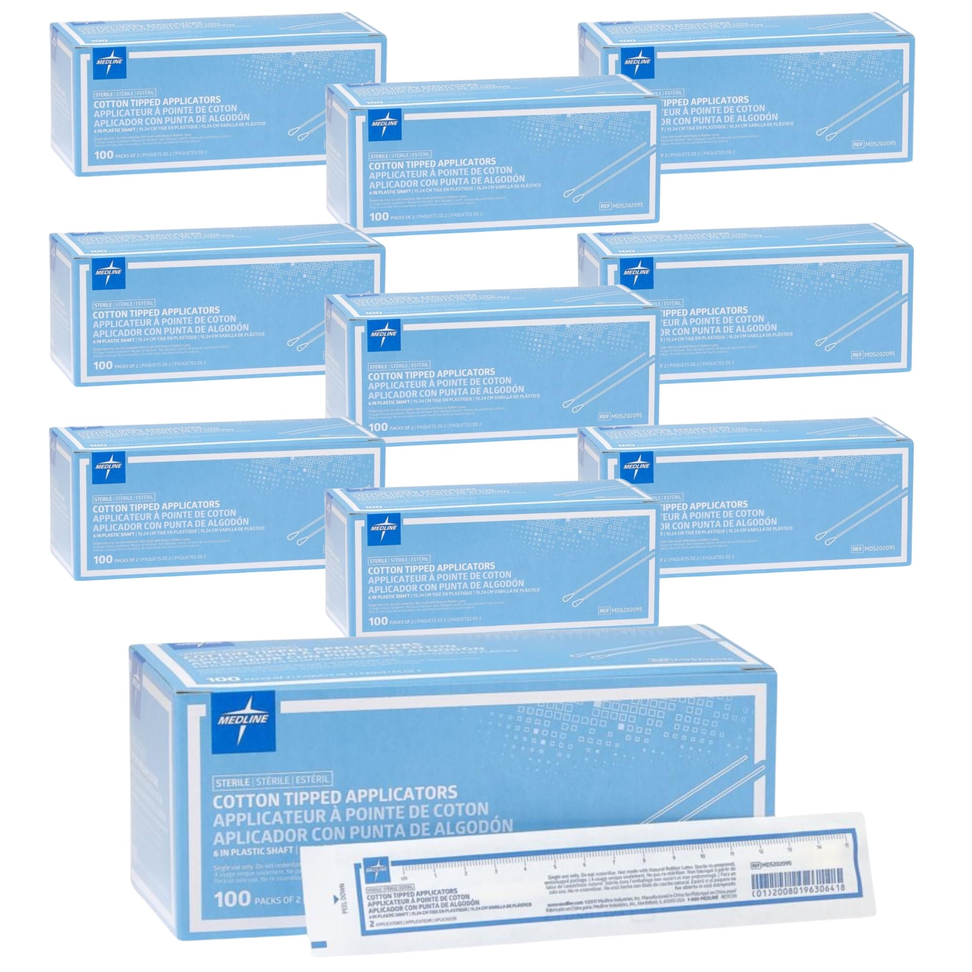 Medline MDS202095 Steriler Applikator mit Baumwollspitze, 15,2 cm, 2000 Stück