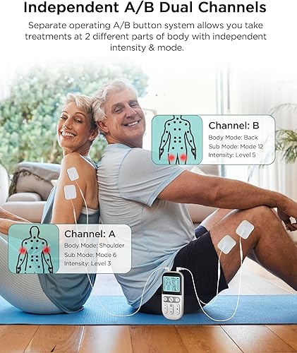 Miniatura 3 de NURSAL Máquina estimuladora muscular TENS de doble canal, masajeador de pulso electrónico 3 en 1, máquina TENS EMS de 24 modos, masajeador muscular