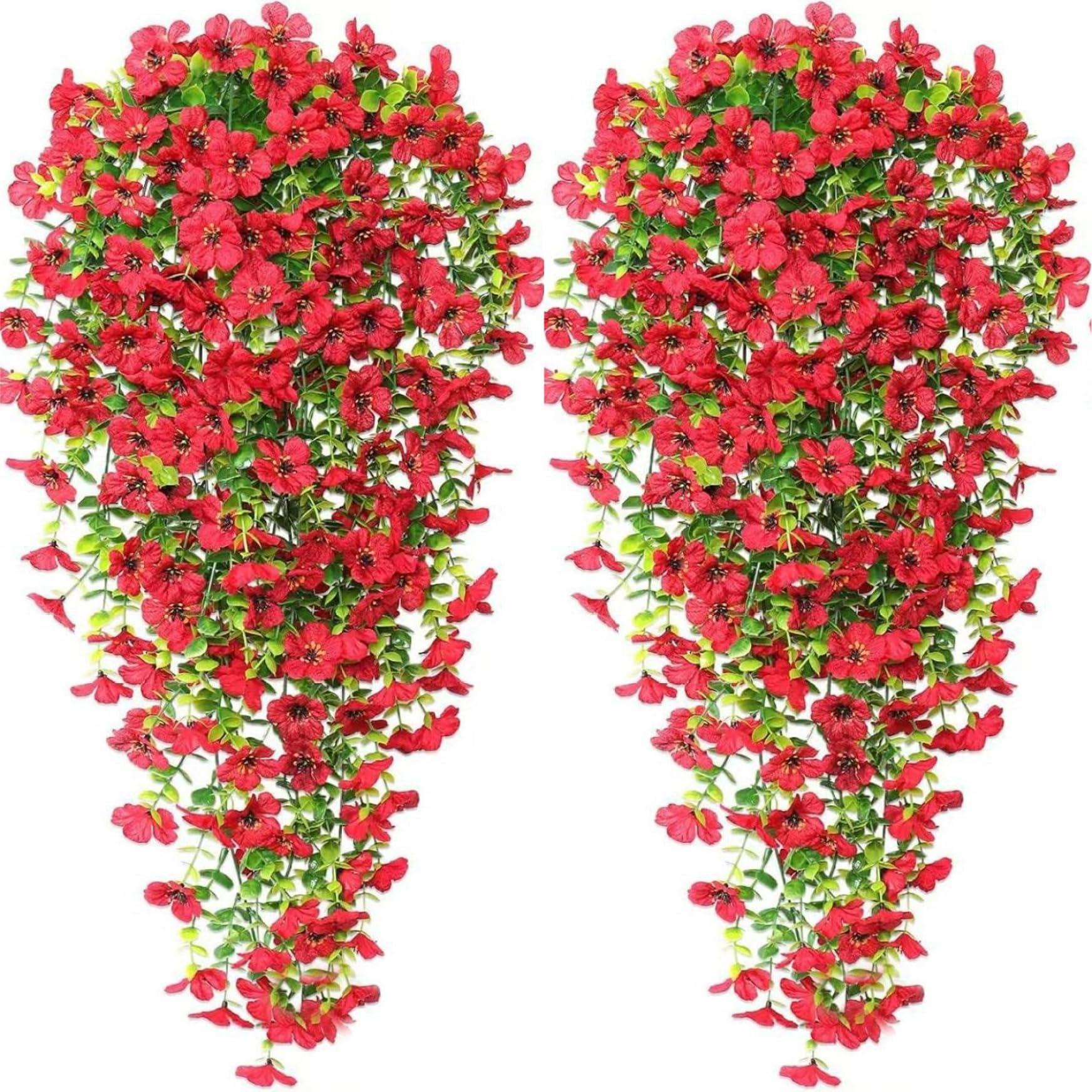 Fleurs artificielles à suspendre 76 cm, fausse plante tombante rouge pour extérieur